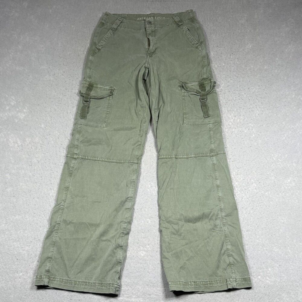 American Eagle Pants Women’s 0 Green Cargo Hi Rise Baggy Wide Leg Stretch Flex